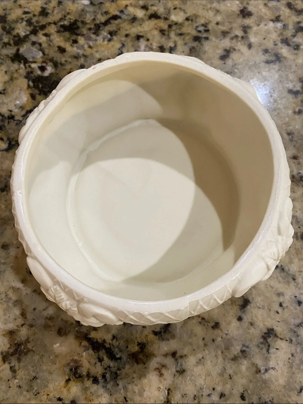 White Porcelain Bisque Trinket Box Container Jar Flowers Floral Round Vintage